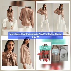 Mare Mare X Anthropologie Plaid Tie Collar Blouse Size M